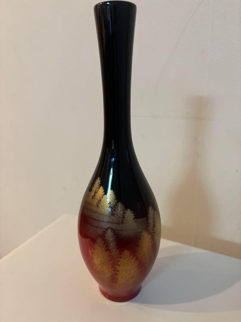 輪島塗 漆器 花瓶 黒と赤のグラデーション 輪島塗 漆器 花瓶 黒